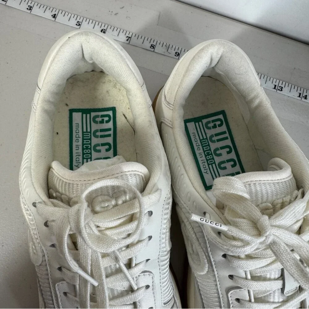 Gucci Ivory MAC 80 Leather Sneakers Size 7 Unisex Embroidered GG Logo Luxury